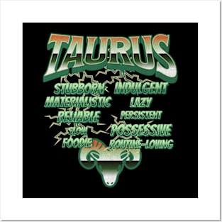 Taurus Retro 90s Band Zodiac Birthday Traits Lightning Posters and Art